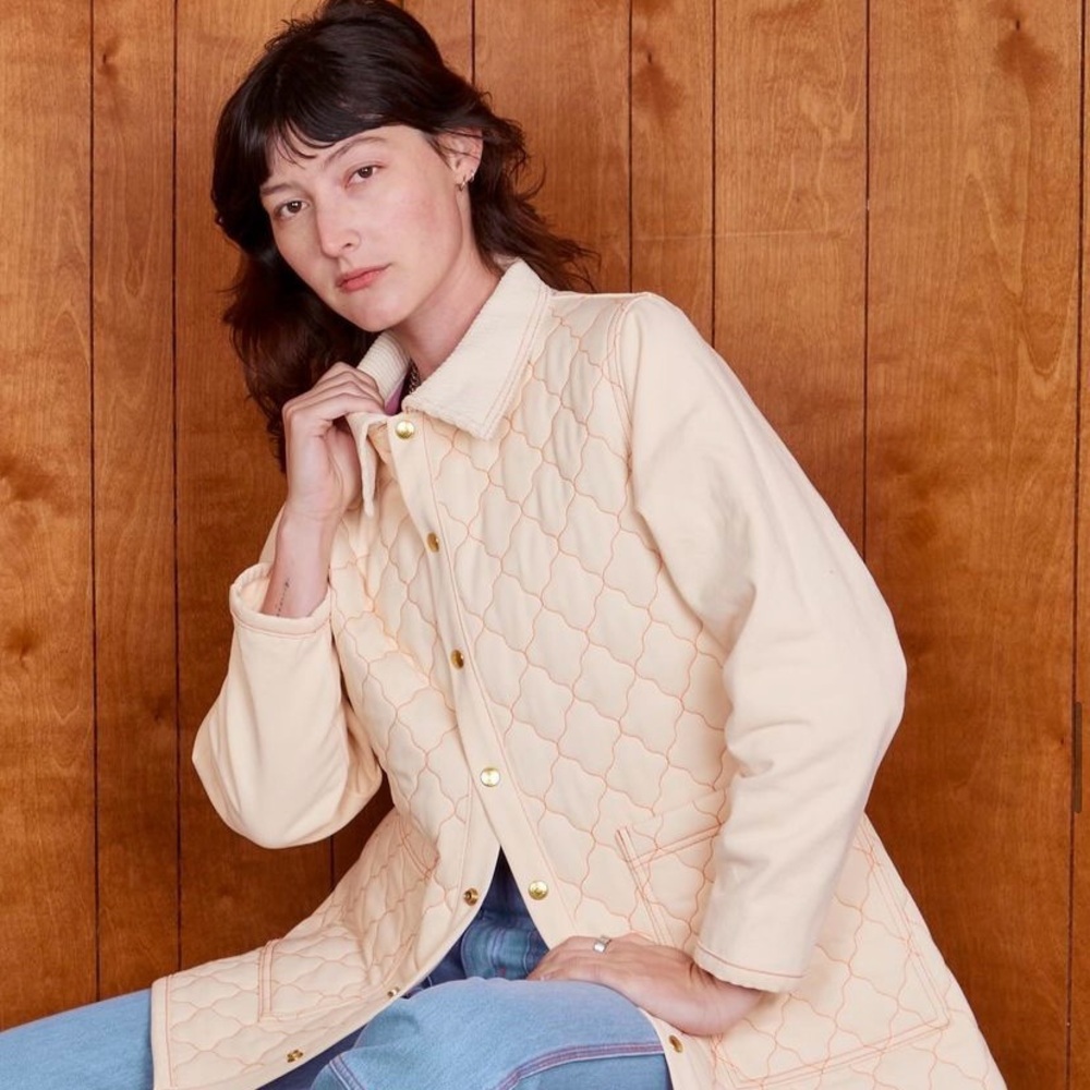Big Bud Press Quilted Coat in cream, size S